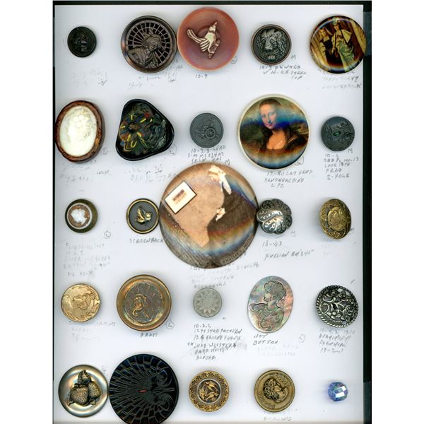 A CARD OF DIVISION 1 & 3 ASSORTED MATERIAL BUTTONS