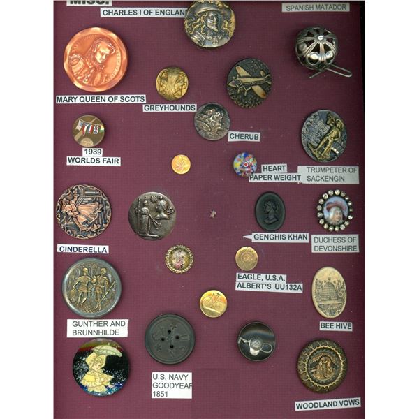 A CARD OF DIVISION 1 & 3 ASSORTED MATERIAL BUTTONS