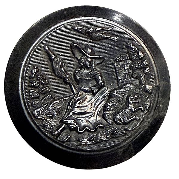 A DIVISION ONE MOLDED BLACK DYED HORN PICTORIAL BUTTON
