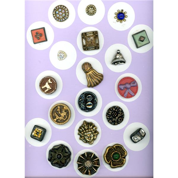 A CARD OF DIVISION THREE ASSORTED MATERIAL BUTTONS