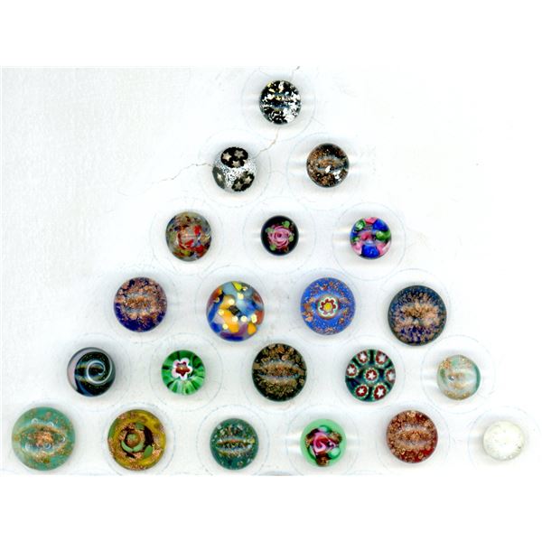 A PARTIAL CARD OF DIVISION THREE GLASS BUTTONS