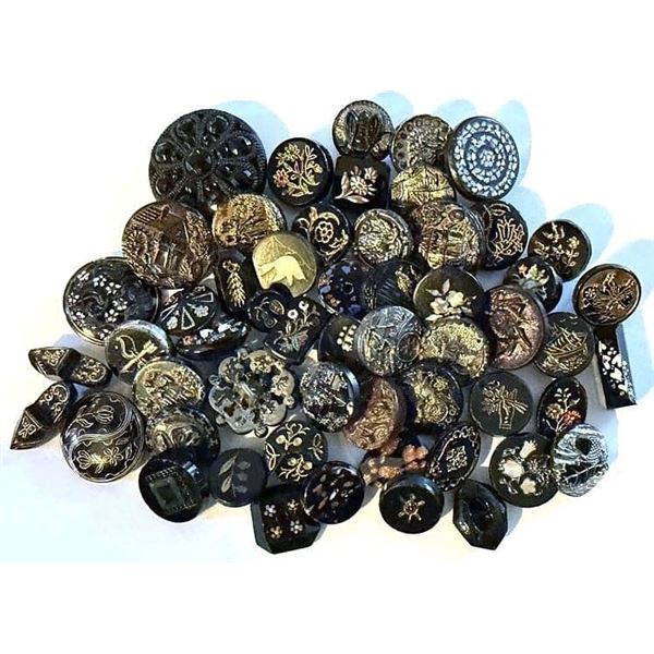 A NICE BAG LOT OF DIVISION ONE BLACK GLASS BUTTONS