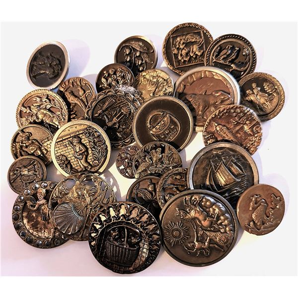 A BAG LOT OF DIVISION ONE METAL PICTURE BUTTONS