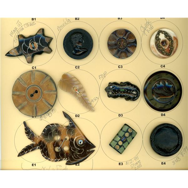 A PARTIAL CARD OF DIVISION ONE AND THREE HORN BUTTONS