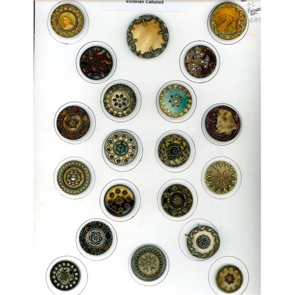 A CARD OF DIVISION ONE ASSORTED CELLULOID BUTTONS