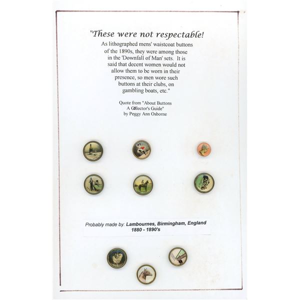 A CARD OF DIVISION ONE LITHO "WAISTCOAT" BUTTONS