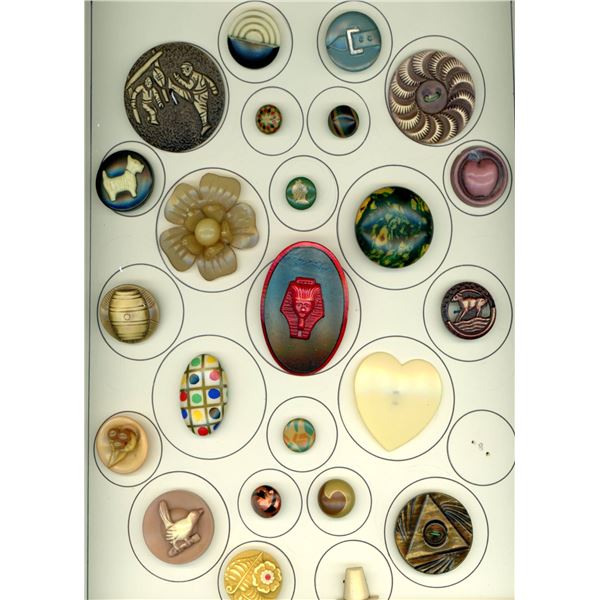 A CARD OF DIVISI0ON ONE AND THREE CELLULOID BUTTONS