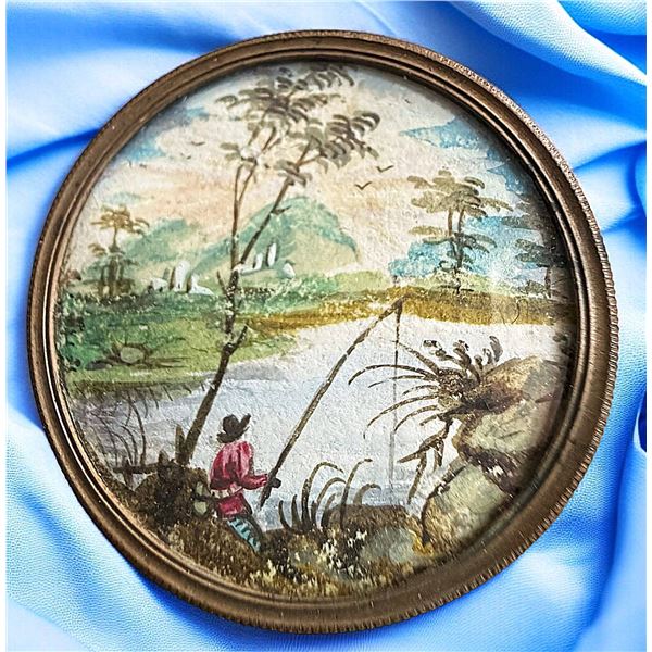 A DIVISION ONE HAND PAINTING UNDER GLASS BUTTON