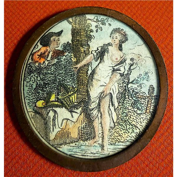 A WONDERFUL DIVISION ONE HAND COLORED SCENE BUTTON