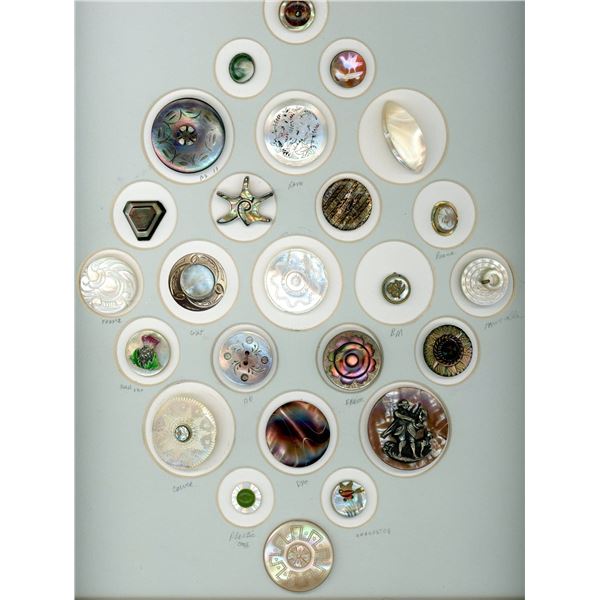 A CARD OF DIVISION ONE AND THREE SHELL BUTTONS