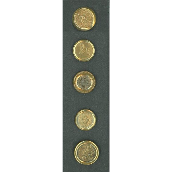 A SMALL CARD OF DIVISION ONE GILT BUTTONS