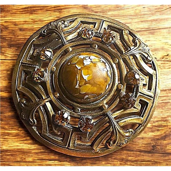 A DIVISION ONE LARGE ORNATE JEWELED BUTTON