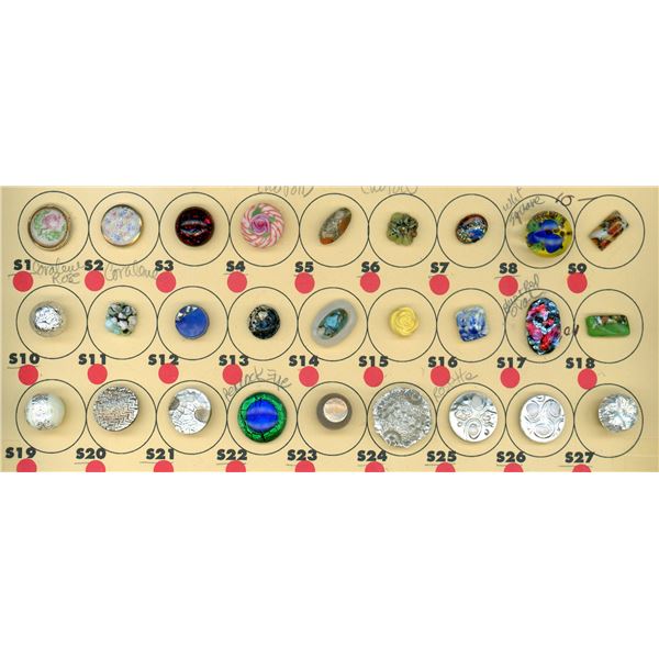 A PARTIAL CARD OF DIVISION ONE GLASS BUTTONS