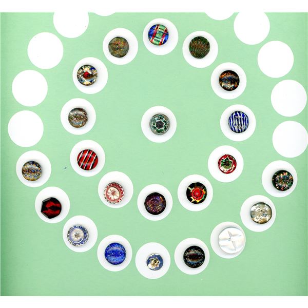 A PARTIAL CARD OF DIVISION ONE COLORFUL GLASS BUTTONS