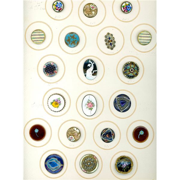 A CARD OF DIVISION ONE AND THREE ENAMEL BUTTONS