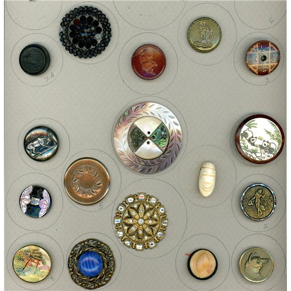 A PARTIAL CARD OF DIV. & 3 ASSORTED MATERIAL BUTTONS