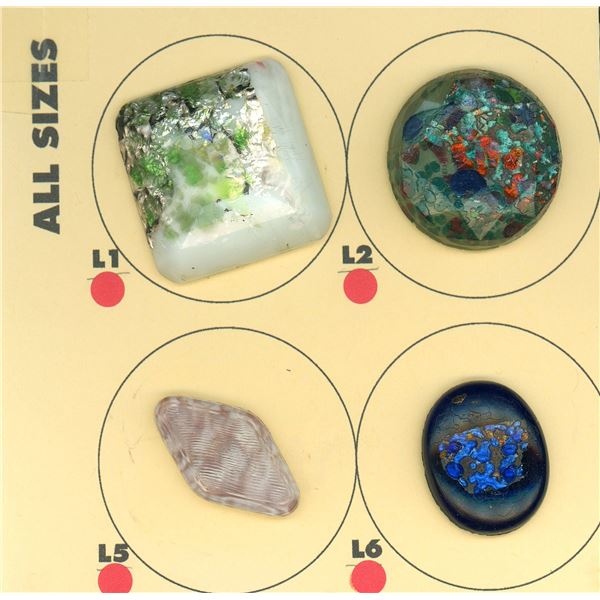 A PARTIAL CARD OF DIVISION ONE GLASS BUTTONS