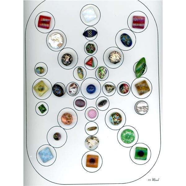 A CARD OIF DIVISION ONE GLASS BUTTONS