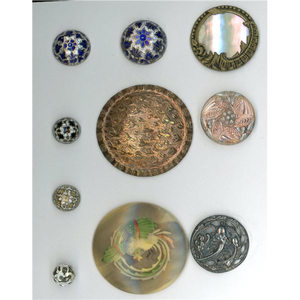 A CARD OF DIVISION 1 & 3 ASSORTED MATERIAL BUTTONS