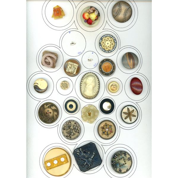 A CARD OF DIVISION 1 & 3 ASSORTED CELLULOID BUTTONS