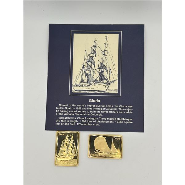 Gloria & Oriole Tall Ships Gold-Plated Silver Bars (Franklin Mint Style)
