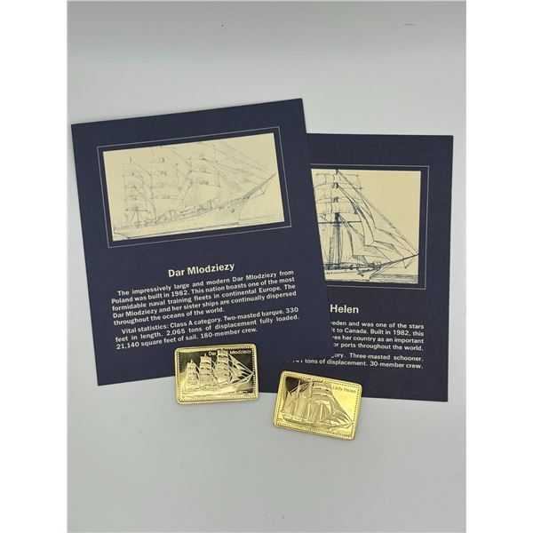 Dar Mlodziezy & Lady Helen Tall Ships Gold-Plated Silver Bars