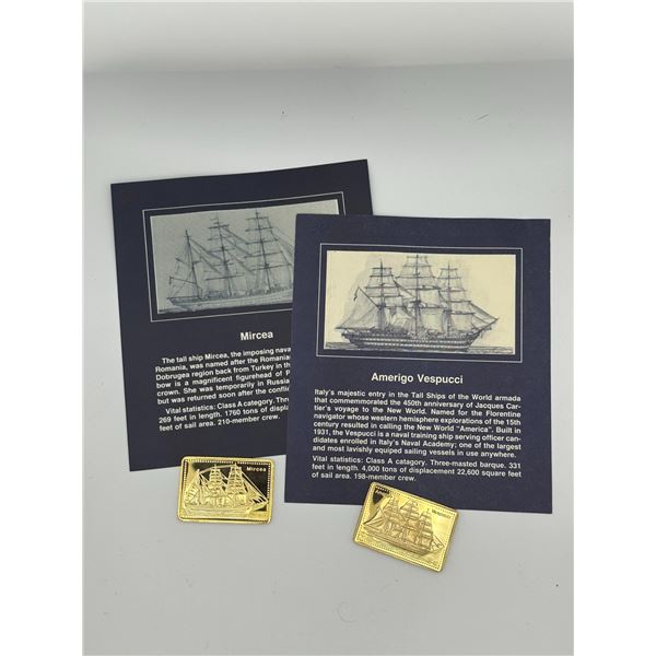 Mircea & Amerigo Vespucci Tall Ships Gold-Plated Silver Bars