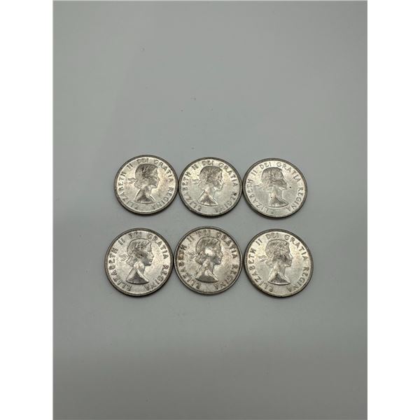 Canada Silver 50 Cents Lot (6 Coins, 1950s–1960s)