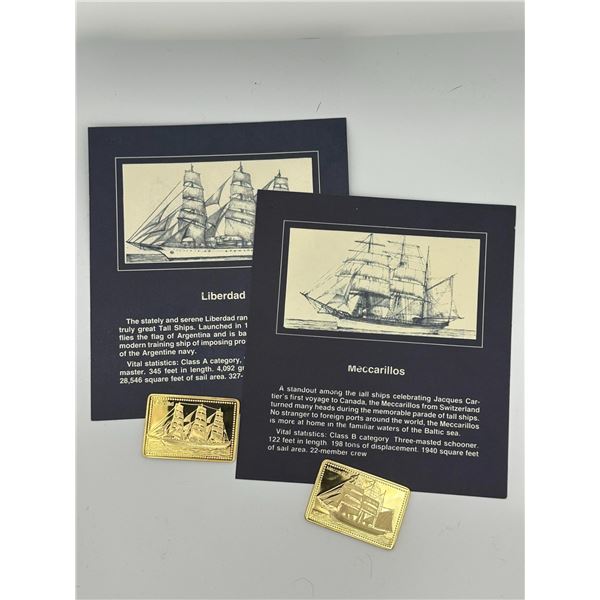 Set of Two Gold-Plated .999 Silver Proof Bars – Tall Ships (Libertad & Meccarillos)