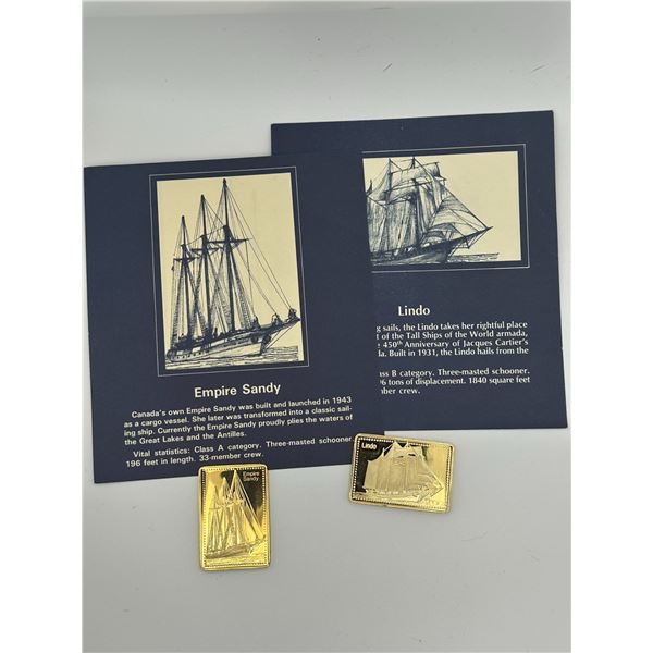 Set of Two Gold-Plated .999 Silver Proof Bars – Tall Ships (Empire Sandy & Lindo)