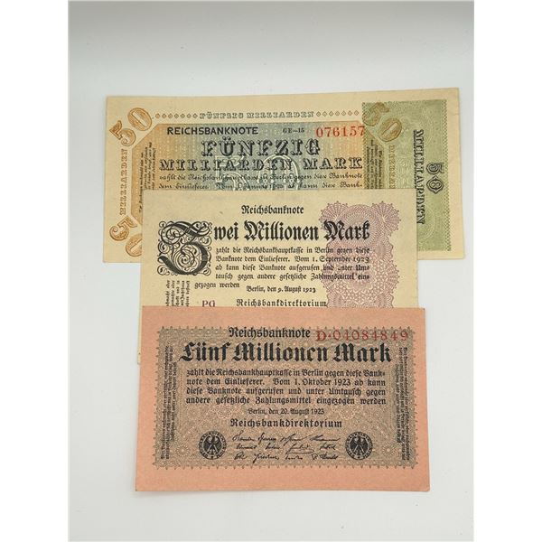 German Hyperinflation Banknotes (1923, 3 pcs)
