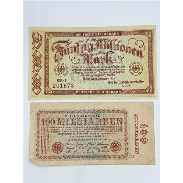 German Hyperinflation Banknotes (2 pcs)