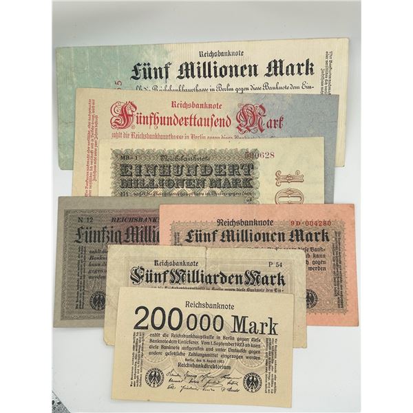 German Hyperinflation Banknotes (7 pcs)
