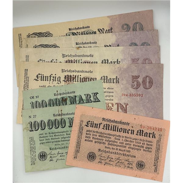 German Hyperinflation Banknotes Mixed Group (7 pcs)
