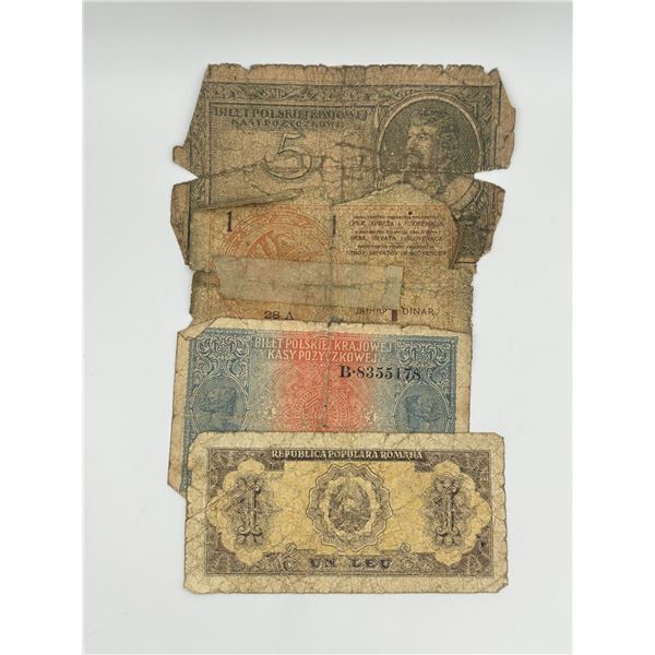 Mixed European Early 20th Century Banknotes (Poland, Balkans, Romania)
