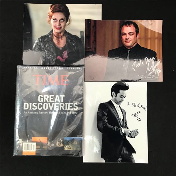 LOT OF 3 PICTURES INCLUDING 2 SIGNED AND TIME GREAT DISCOVERIES MAGAZINE