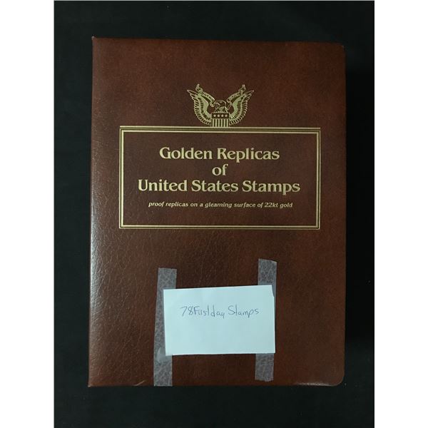 BOOK OF GOLDEN REPLICAS OF UNITED STATES STAMPS - 75 FIRST DAY STAMPS