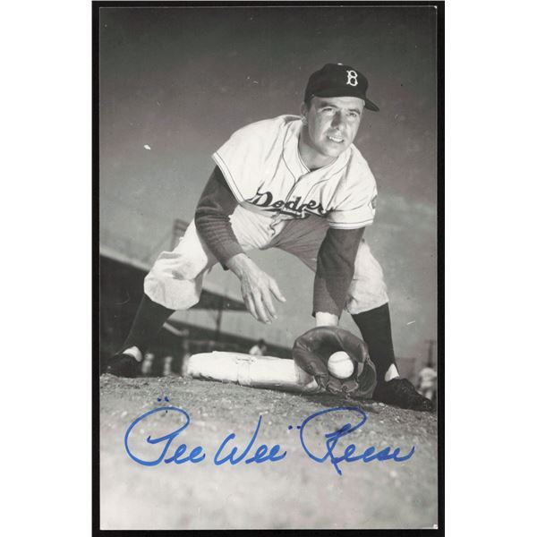PEE WEE REESE SIGNED 5 X 7  POSTCARD JSA COA