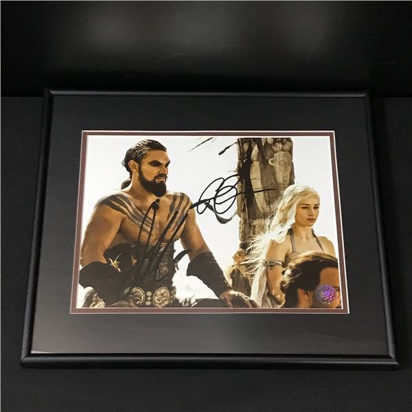 JASON MAMOA AND EMILIA CLARKE DUAL SIGNED AND FRAMED 8X10 - WWOC COA