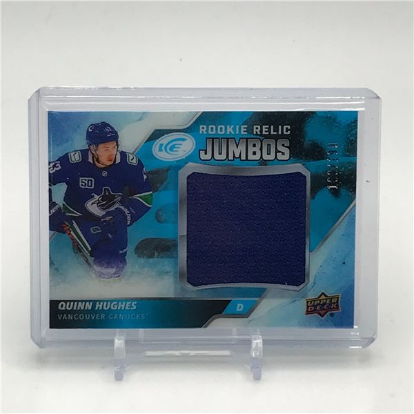2019-20 UPPER DECK ICE HOCKEY QUINN HUGHES ROOKIE RELIC JUMBOS PATCH TRADING CARD /199