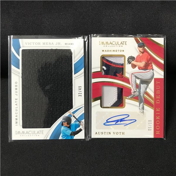 LOT OF 2 2019 PANINI IMMACULATE COLLECTION BASEBALL PATCH TRADING CARDS ONE SIGNED - 32/49 & 05/10
