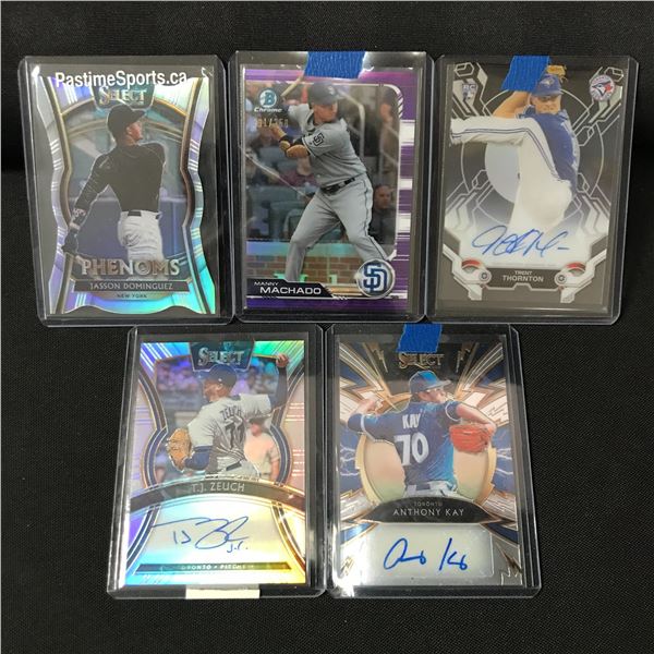 LOT OF 5 BASEBALL TRADING CARDS INCLUDING 3 SIGNED