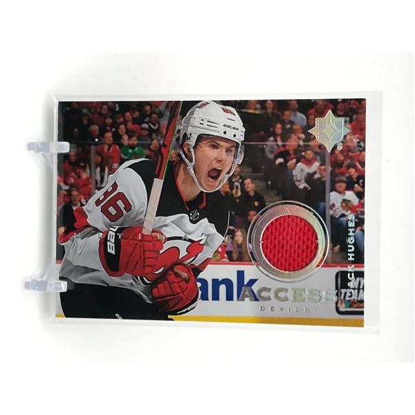 2019-20 UPPER DECK ULTIMATE COLLECTION HOCKEY JACK HUGHES GAMES WORN PATCH TRADING CARD