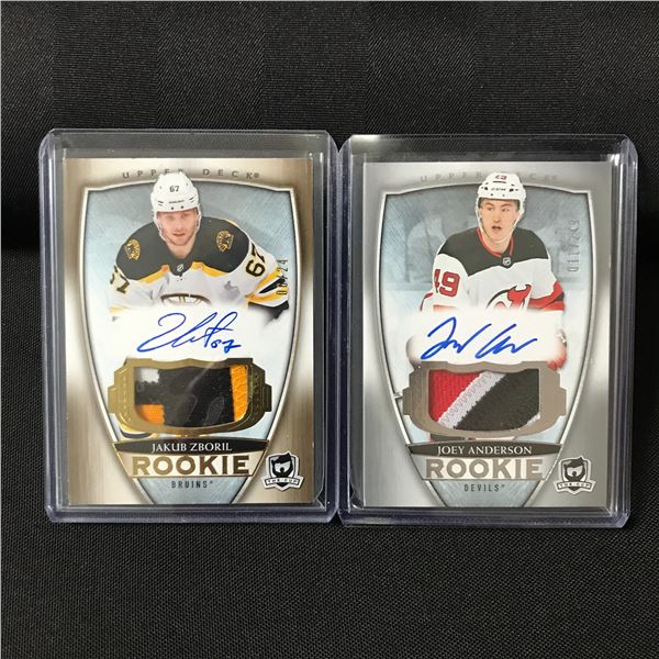 LOT OF 2 UPPER DECK 2018-19 UPPER DECK CUP HOCKEY SIGNED ROOKIE PATCH TRADING CARDS -06/24 & 011/249