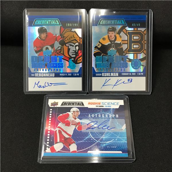 LOT OF 3 CREDENTIALS SIGNED HOCKEY TRADING CARDS