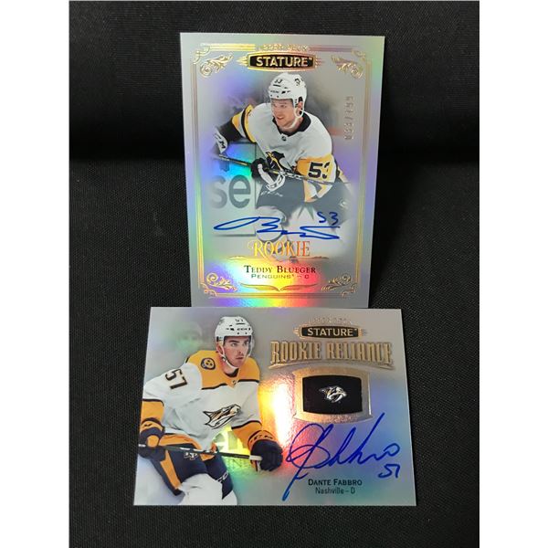 LOT OF 2 STATURE ROOKIE SIGNED HOCKEY TRADING CARDS
