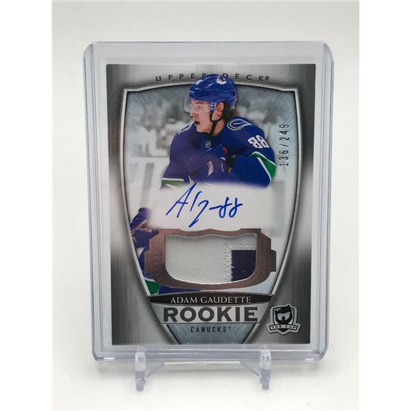 2018-19 UPPER DECK THE CUP HOCKEY ADAM GAUUDETTE SIGNED ROOKIE PATCH TRADING CARD 136/249