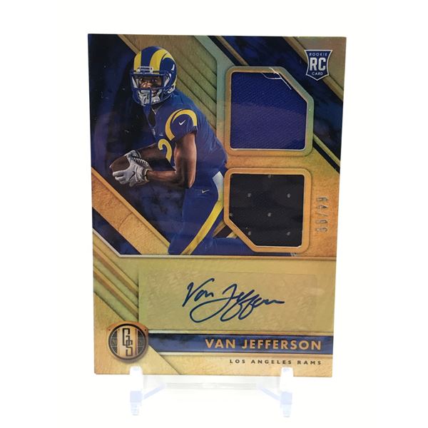 2019 PANINI GOLD STANDARD FOOTBALL VAN JEFFERSON SIGNED DUAL PATCH ROOKIE TRADING CARD 64/99