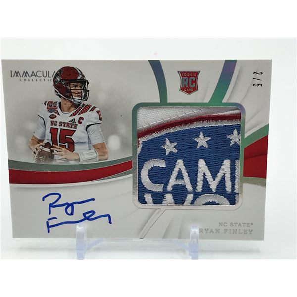 2019 PANINI IMMACULATE COLLECTION COLLEGIATE RYAN FINLEY SIGNED PATCH ROOKIE CARD - 2/5