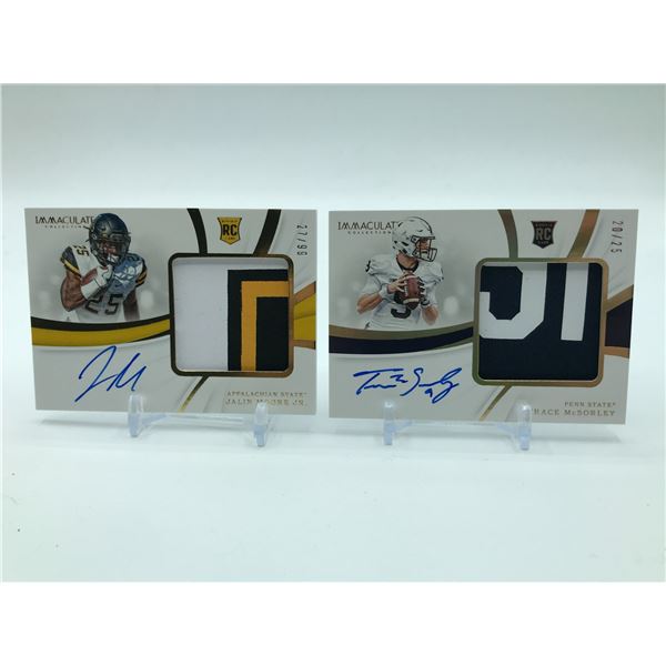 LOT OF 2 2019 PANINI IMMACULATE COLLECTION COLLEGIATE SIGNED PATCH ROOKIE CARDS - 20/25 & 27/99